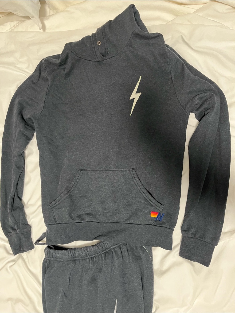 Aviator Nation Gray Hoodie and Sweatpants with Bolt Logo Accent